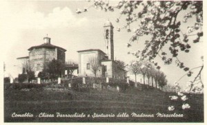 Foto storica della chiesa parrocchiale di San Giacomo Apostolo e del Santuario