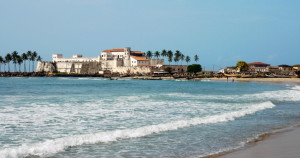 View towards Elmina Castle and the sea in Elmina, Ghana, Africa. Image shot 05/2005. Exact date unknown.